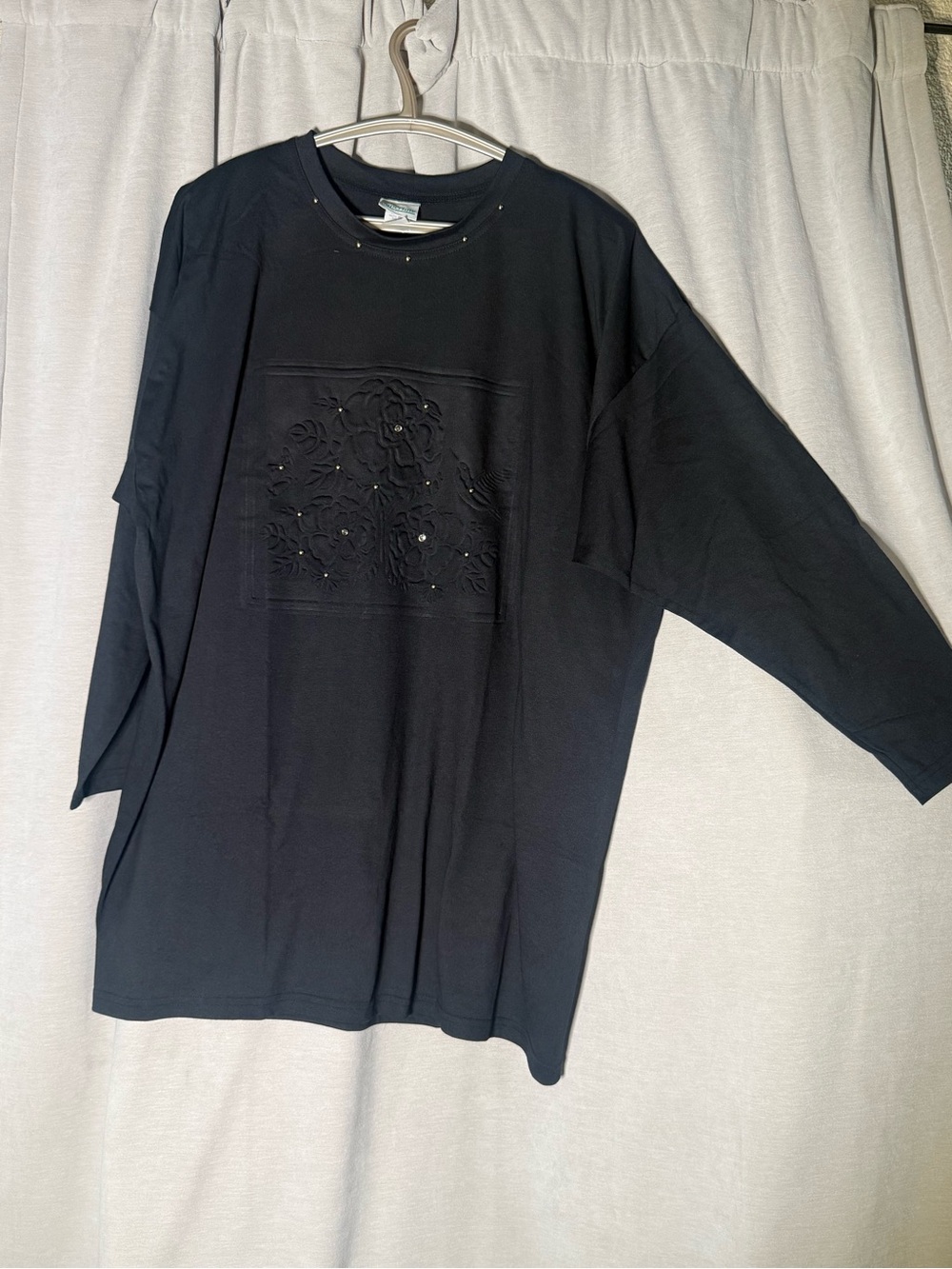 90’s VTG Superline Modest Embroidered Tunic & Pants 2-Piece Set Black Plus NWOT